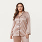 PLus Size Satin Pajama Set with Long Sleeve Button Front Top and Relaxed Straight Leg Pants