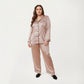 PLus Size Satin Pajama Set with Long Sleeve Button Front Top and Relaxed Straight Leg Pants