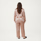 PLus Size Satin Pajama Set with Long Sleeve Button Front Top and Relaxed Straight Leg Pants