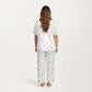 PLus Size Heart Print Satin Pajama Set with Short Sleeve Button Front Top and Relaxed Straight Leg Pants