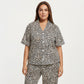 PLus Size Leopard Print Pajama Set with Soft Satin Finish Relaxed Button Front Top and Straight Leg Pants