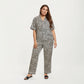PLus Size Leopard Print Pajama Set with Soft Satin Finish Relaxed Button Front Top and Straight Leg Pants