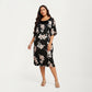 PLus Size Satin Nightgown with Allover Floral Print Relaxed Fit Scoop Neckline and Flowing Short Sleeves