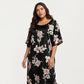 PLus Size Satin Nightgown with Allover Floral Print Relaxed Fit Scoop Neckline and Flowing Short Sleeves