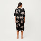 PLus Size Satin Nightgown with Allover Floral Print Relaxed Fit Scoop Neckline and Flowing Short Sleeves