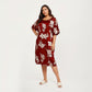PLus Size Satin Nightgown with Allover Floral Print Relaxed Fit Scoop Neckline and Flowing Short Sleeves