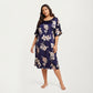 PLus Size Satin Nightgown with Allover Floral Print Relaxed Fit Scoop Neckline and Flowing Short Sleeves