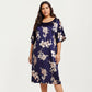 PLus Size Satin Nightgown with Allover Floral Print Relaxed Fit Scoop Neckline and Flowing Short Sleeves
