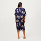 PLus Size Satin Nightgown with Allover Floral Print Relaxed Fit Scoop Neckline and Flowing Short Sleeves