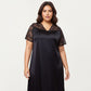 PLus Size Satin Nightgown with Delicate Lace V-Neck Short Sleeves and Soft Flowing Silhouette