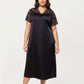 PLus Size Satin Nightgown with Delicate Lace V-Neck Short Sleeves and Soft Flowing Silhouette