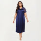 PLus Size Satin Nightgown with Delicate Lace V-Neck Short Sleeves and Soft Flowing Silhouette