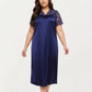 PLus Size Satin Nightgown with Delicate Lace V-Neck Short Sleeves and Soft Flowing Silhouette