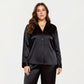 PLus Size 2-Piece Satin Pajama Set with Relaxed Button Front Top and Wide-Leg Pants