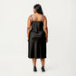 PLus Size Satin Midi Slip Dress with Draped Neckline and Smooth Glossy Fabric