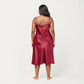 PLus Size Satin Midi Slip Dress with Draped Neckline and Smooth Glossy Fabric