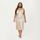 PLus Size Satin Midi Slip Dress with Draped Neckline and Smooth Glossy Fabric