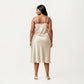 PLus Size Satin Midi Slip Dress with Draped Neckline and Smooth Glossy Fabric