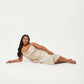 PLus Size Satin Midi Slip Dress with Draped Neckline and Smooth Glossy Fabric