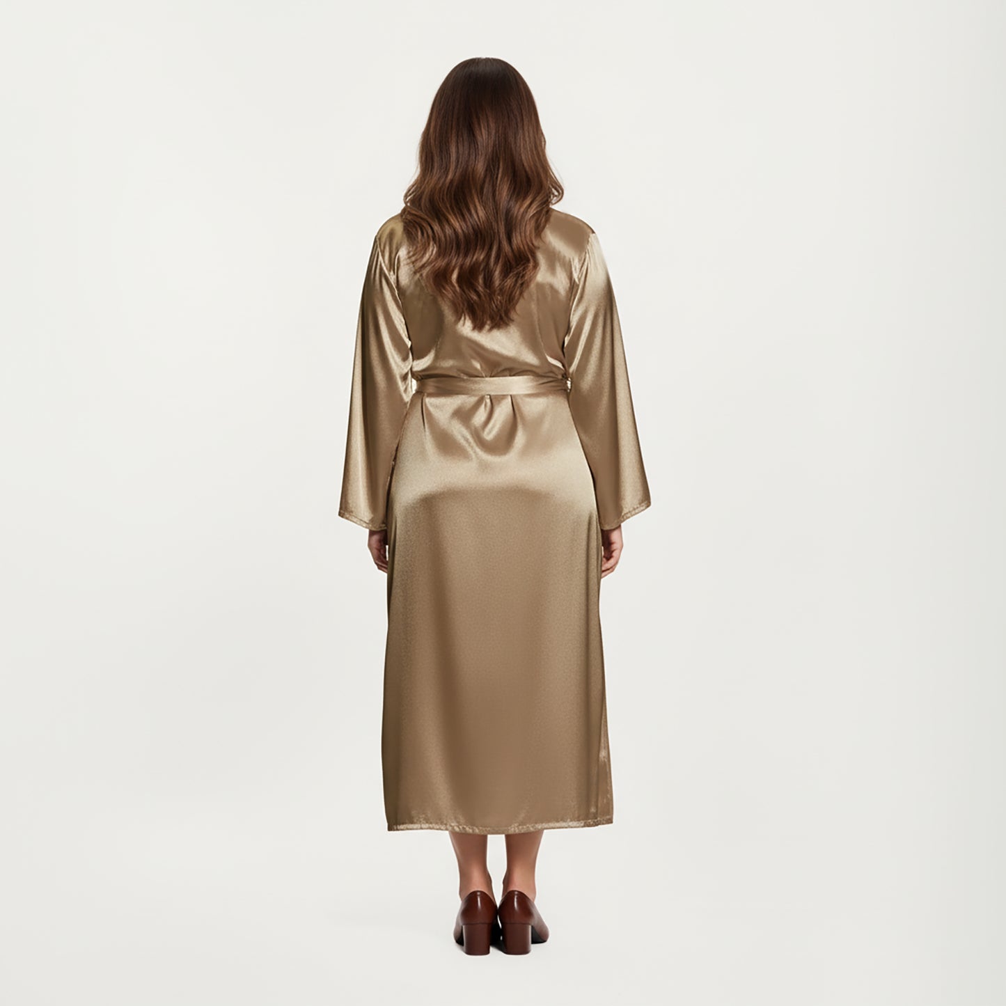 PLus Size Satin Robe and Slip Set with Smooth Draping Fabric and Elegant Silhouette