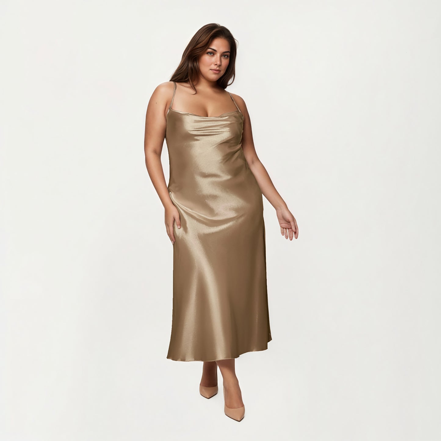 PLus Size Satin Robe and Slip Set with Smooth Draping Fabric and Elegant Silhouette