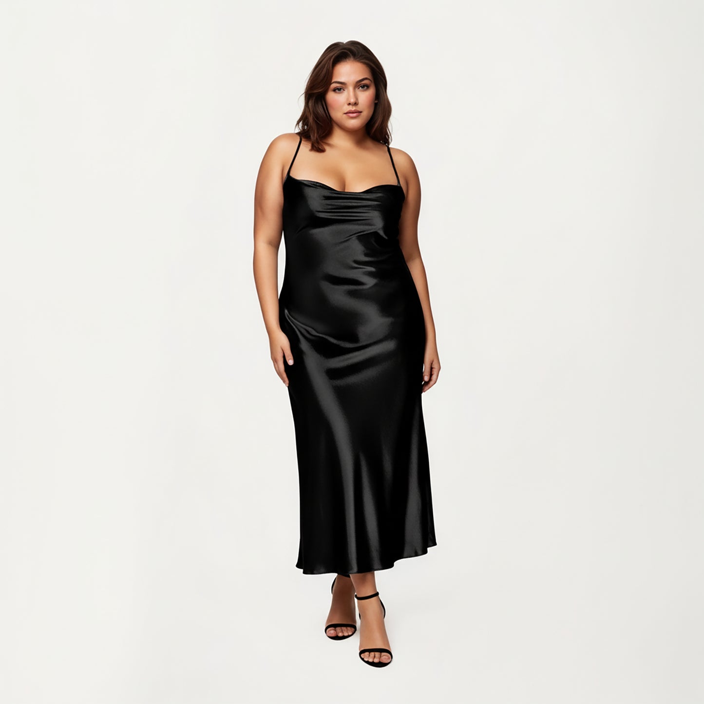 PLus Size Satin Robe and Slip Set with Smooth Draping Fabric and Elegant Silhouette