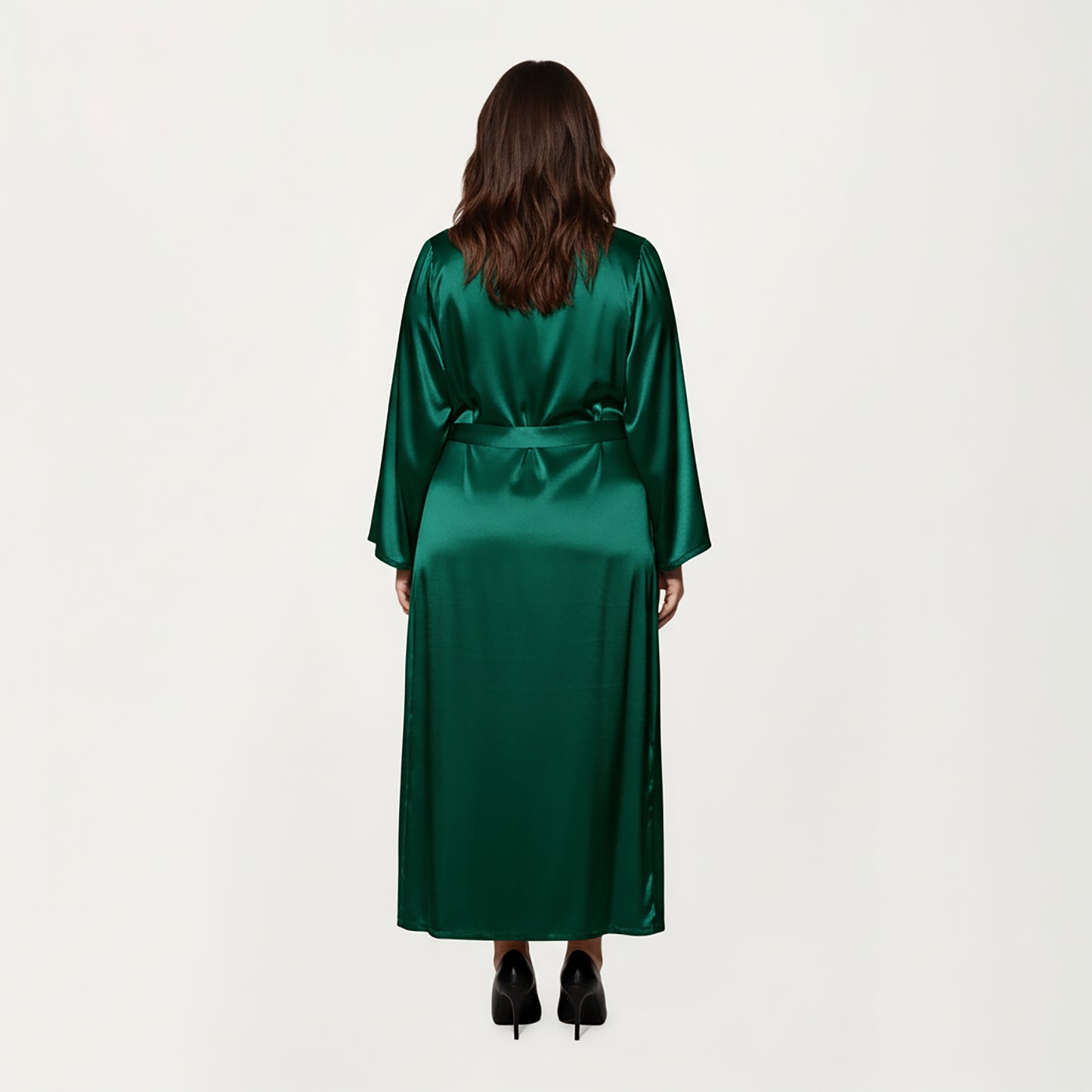 PLus Size Satin Robe and Slip Set with Smooth Draping Fabric and Elegant Silhouette