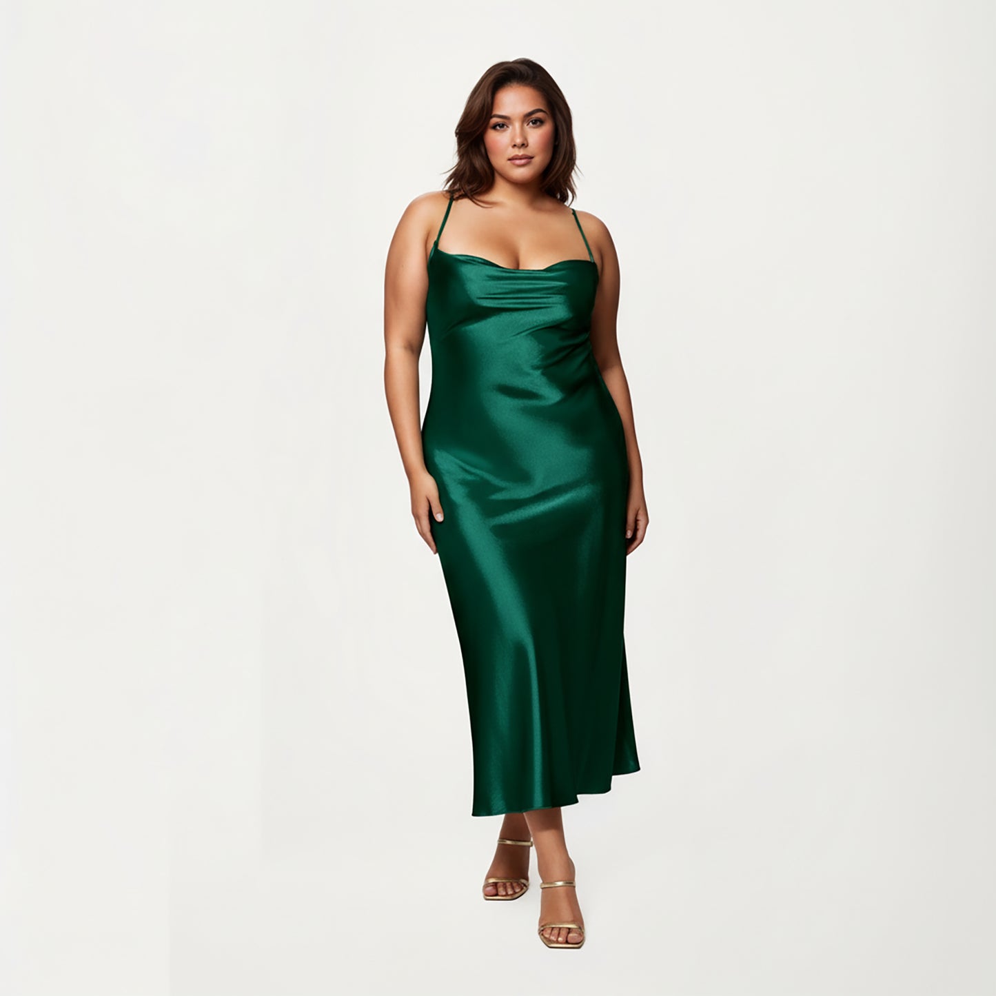 PLus Size Satin Robe and Slip Set with Smooth Draping Fabric and Elegant Silhouette