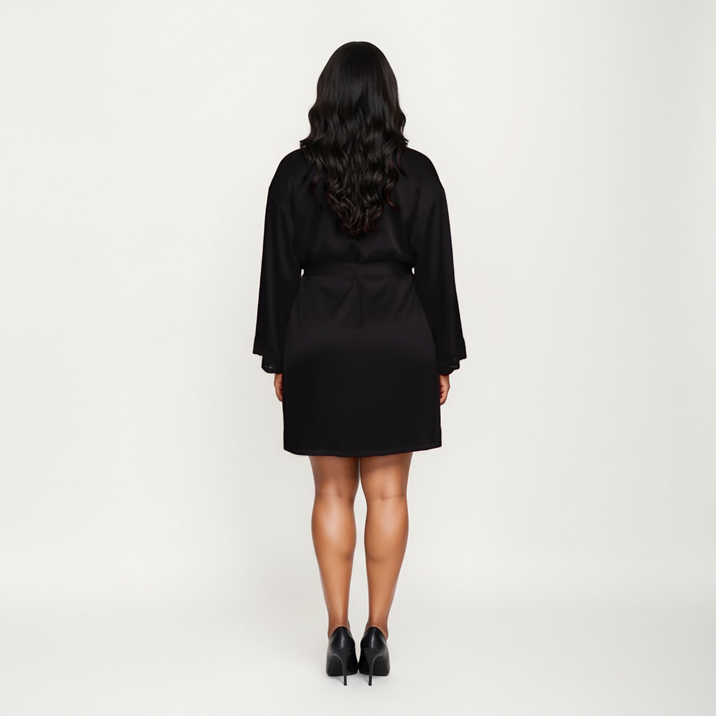 PLus Size Satin Robe and Slip Set with Soft Lace Trim on Sleeves and Delicate Sheen