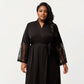 PLus Size Long Satin Robe with Sheer Lace Sleeve Panels and Adjustable Tie Waist for a Flowing Silhouette