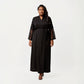 PLus Size Long Satin Robe with Sheer Lace Sleeve Panels and Adjustable Tie Waist for a Flowing Silhouette