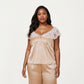 PLus Size 2-Piece Set Satin Lace Trim Sleep Top and Wide Leg Pants with Soft Draping Silhouette