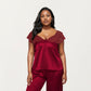 PLus Size 2-Piece Set Satin Lace Trim Sleep Top and Wide Leg Pants with Soft Draping Silhouette