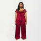 PLus Size 2-Piece Set Satin Lace Trim Sleep Top and Wide Leg Pants with Soft Draping Silhouette