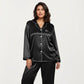 PLus Size 2-Piece Set Satin Button-Up Pajama Top and Relaxed Fit Pants with Contrast Piping Trim