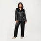 PLus Size 2-Piece Set Satin Button-Up Pajama Top and Relaxed Fit Pants with Contrast Piping Trim