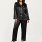 PLus Size 2-Piece Set Satin Button-Up Pajama Top and Relaxed Fit Pants with Contrast Piping Trim