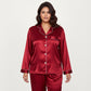 PLus Size 2-Piece Set Satin Button-Up Pajama Top and Relaxed Fit Pants with Contrast Piping Trim