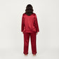PLus Size 2-Piece Set Satin Button-Up Pajama Top and Relaxed Fit Pants with Contrast Piping Trim