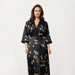 PLus Size Butterfly Print Satin Robe with Wrap Front Design, Wide Sleeves, and Adjustable Tie Waist Belt