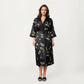 PLus Size Butterfly Print Satin Robe with Wrap Front Design, Wide Sleeves, and Adjustable Tie Waist Belt