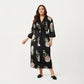 PLus Size Floral Satin Long Robe with Contrast Trim, Wrap Front Silhouette and Waist Tie Belt
