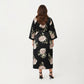PLus Size Floral Satin Long Robe with Contrast Trim, Wrap Front Silhouette and Waist Tie Belt