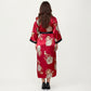 PLus Size Floral Satin Long Robe with Contrast Trim, Wrap Front Silhouette and Waist Tie Belt