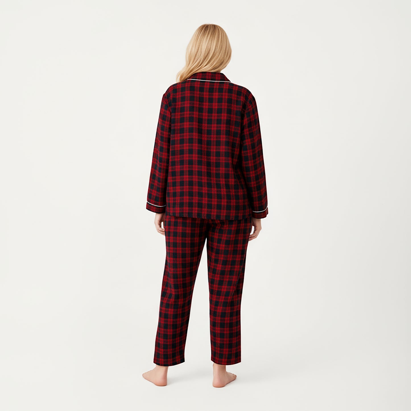PLus Size 2-Piece Set Plaid Button-Front Pajama Top with Soft Brushed Fabric, Matching Relaxed-Fit Pants