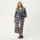 PLus Size Plaid Long Robe with Brushed Texture Adjustable Waist Tie, and Three-Quarter Sleeves