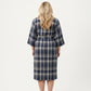PLus Size Plaid Long Robe with Brushed Texture Adjustable Waist Tie, and Three-Quarter Sleeves