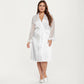 PLus Size Satin Robe with Sheer Floral Lace Sleeves, Ruffled Cuffs, and Adjustable Waist Tie