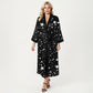 PLus Size Star Print Long Robe with Soft Satin Feel, Open Front Design, and Adjustable Waist Tie