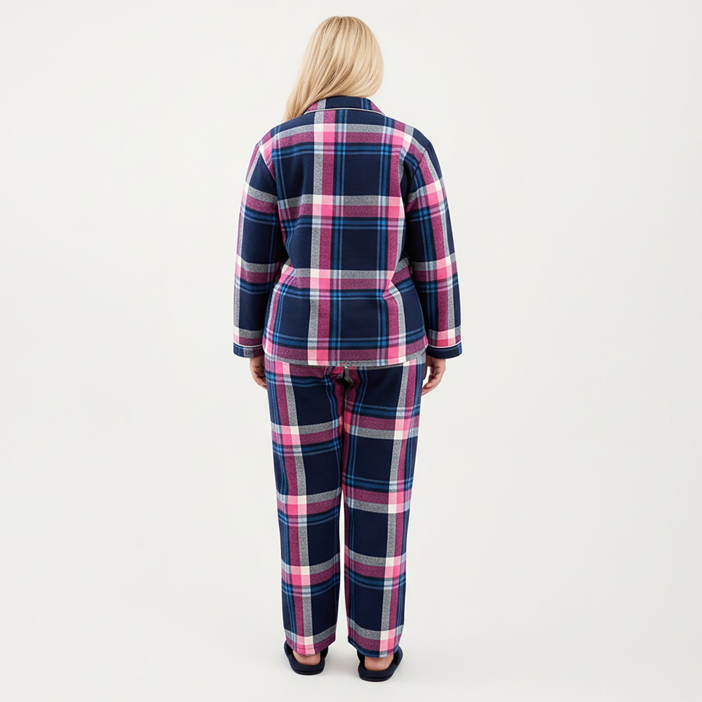 PLus Size 2-Piece Set Plaid Flannel Pajamas with Button-Front Long Sleeve Top and Soft Relaxed Fit Pants